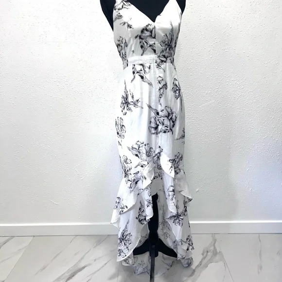 Lulu's White Floral High-Low Ruffled Slip Dress - Picture 2 of 9